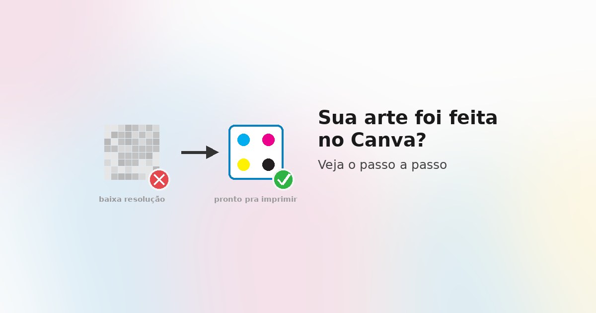 Ilustração comparando um arquivo com baixa resolução vindo do Canva e um arquivo pronto pra impressão em CMYK