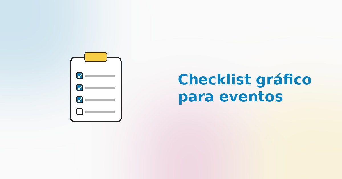 Ilustração de uma prancheta com checklist de materiais gráficos para eventos